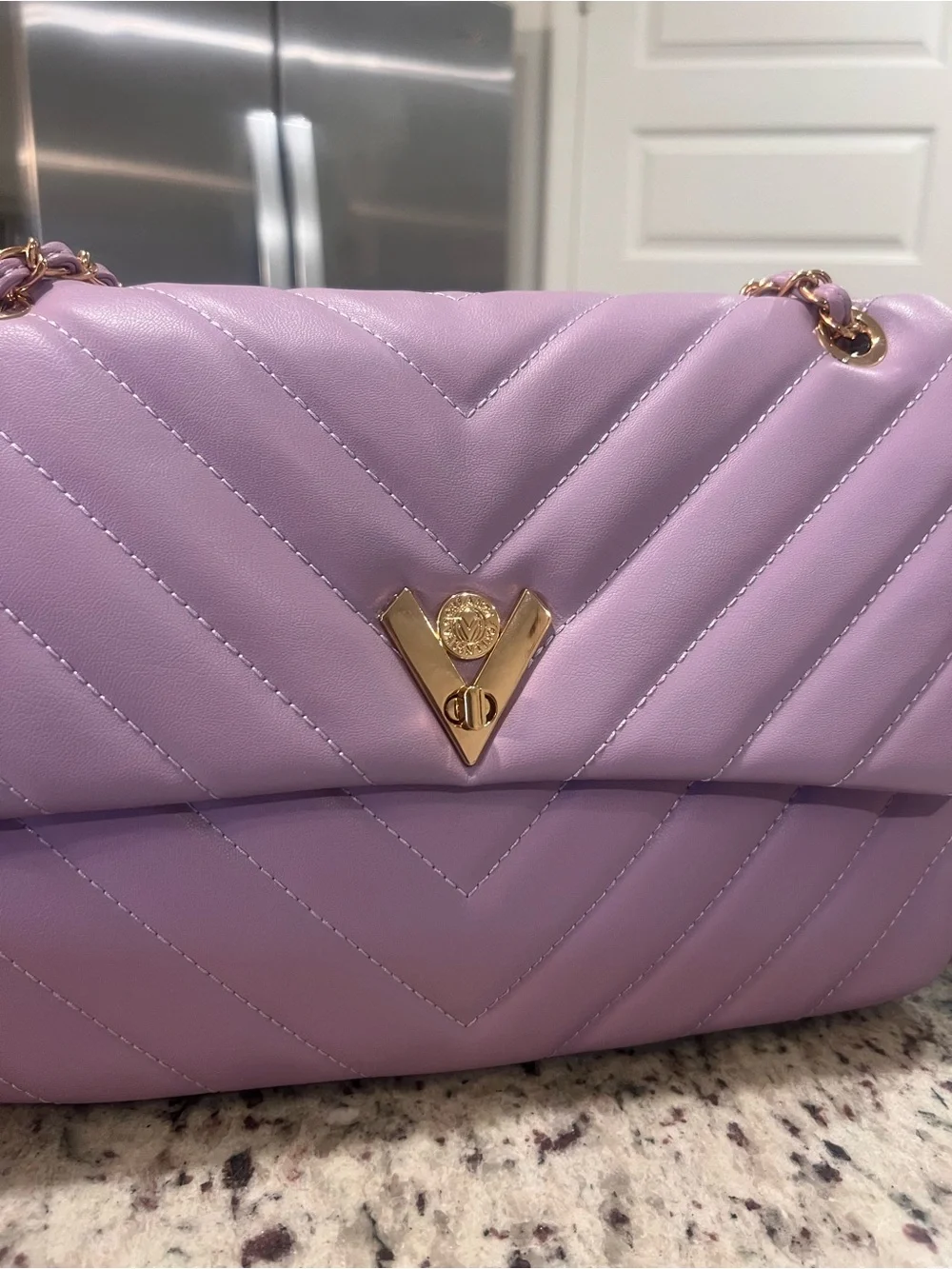 Quilted Lavender Leather Shoulder Bag